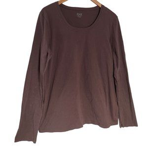 Flax Long Sleeve T Shirt XL Chocolate Brown 100% Cotton Lagenlook Minimalist Top